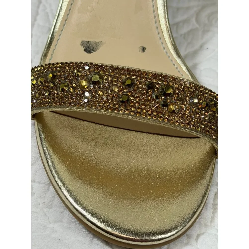 Betsey Johnson Women’s 7 Gold Hanna Beaded Strap Sandals Dress Wedding Heels